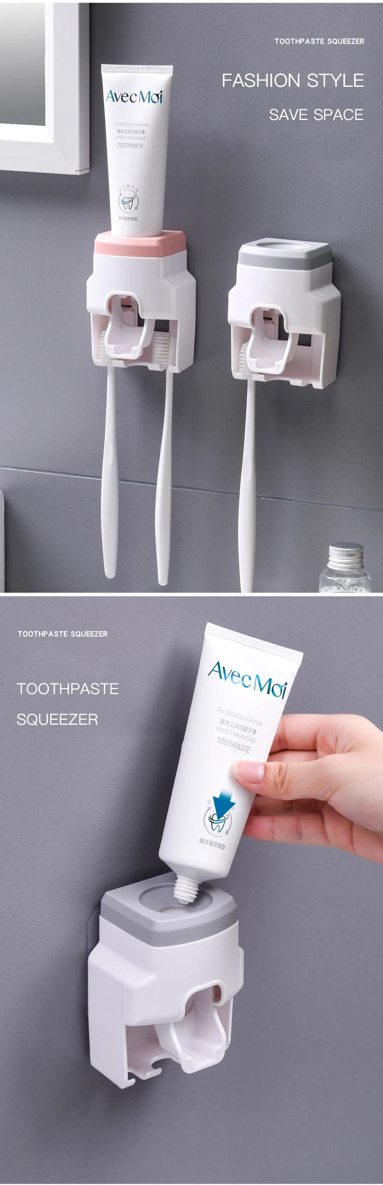 Toothpaste Dispenser & Toothbrush Holder